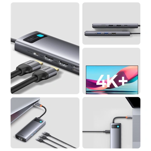 Buy Baseus Metal Gleam Series Docking Station HUB 9in1 USB-C - 2xHDMI/2xUSB 3.2 Gen. 1/USB 2.0/Power Delivery/SD card reader/TF card reader/RJ-45 gray - BSU3600 - {ean13} - Home Screen Store Europe