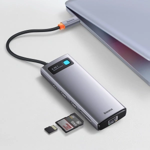 Kup Hub Baseus Metal Gleam Series 9in1 USB-C - 2xHDMI/2xUSB 3.2 Gen. 1/USB 2.0/Power Delivery/SD-Kartenleser/TF-Kartenleser/RJ-45 grau - BSU3600 - {ean13} - Sklep Home Screen