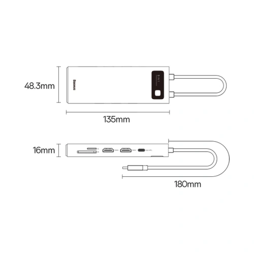 Kup Hub Baseus Metal Gleam Series 9in1 USB-C - 2xHDMI/2xUSB 3.2 Gen. 1/USB 2.0/Power Delivery/SD-Kartenleser/TF-Kartenleser/RJ-45 grau - BSU3600 - {ean13} - Sklep Home Screen