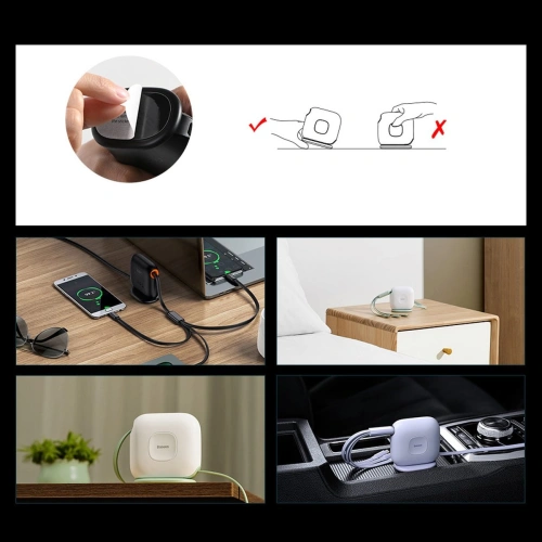 Kup Kábel tekercselt Baseus Traction Series 3in1 USB-C - microUSB/USB-C/Lightning Power Delivery 100W 1,7m fekete - BSU3603 - {ean13} - Sklep Home Screen