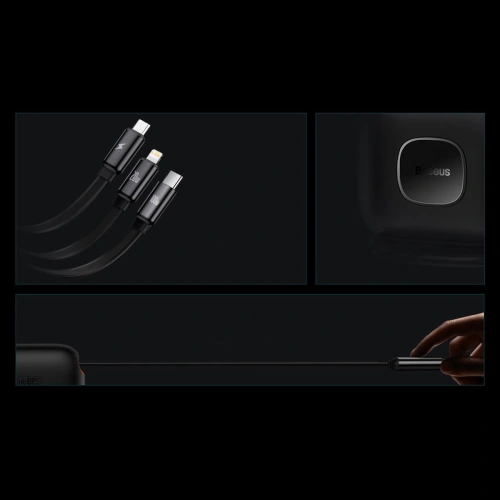 Kup Kábel tekercselt Baseus Traction Series 3in1 USB-C - microUSB/USB-C/Lightning Power Delivery 100W 1,7m fekete - BSU3603 - {ean13} - Sklep Home Screen