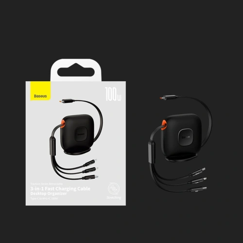 Kup Kábel tekercselt Baseus Traction Series 3in1 USB-C - microUSB/USB-C/Lightning Power Delivery 100W 1,7m fekete - BSU3603 - {ean13} - Sklep Home Screen