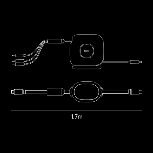 Kup Kábel tekercselt Baseus Traction Series 3in1 USB-C - microUSB/USB-C/Lightning Power Delivery 100W 1,7m fekete - BSU3603 - {ean13} - Sklep Home Screen
