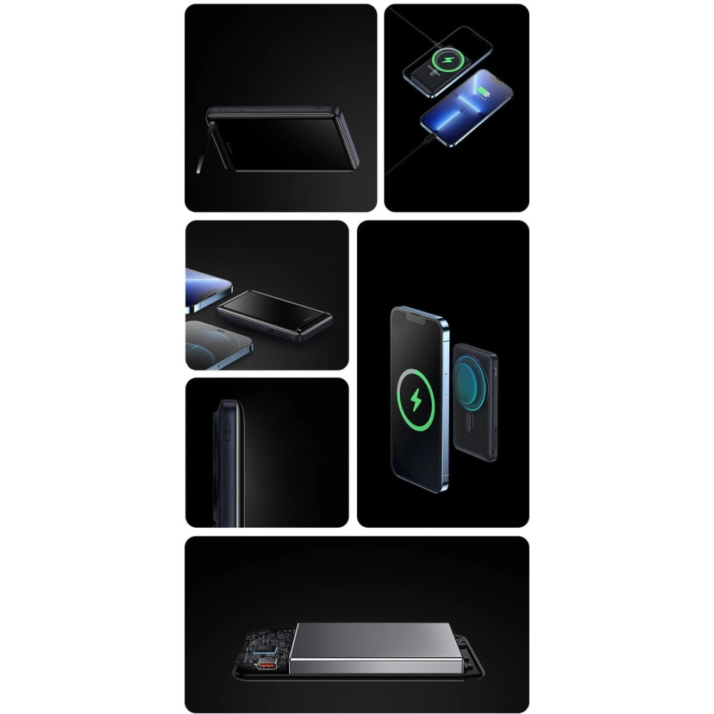 Powerbank Baseus Magnetic Bracket Wireless Charge MagSafe 10000mAh 20W Overseas Edition niebieski + kabel USB-C Xiaobai 60W 0,5m