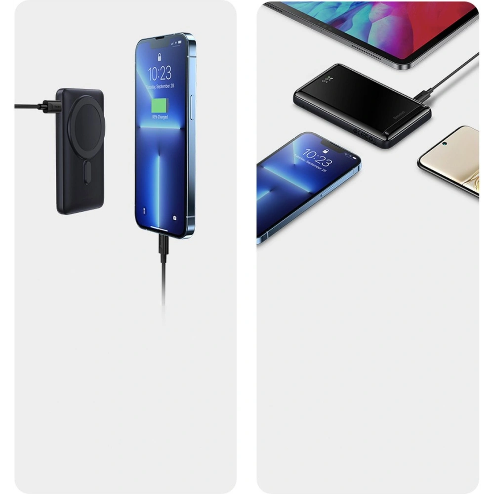 Powerbank Baseus Magnetic Bracket Wireless Charge MagSafe 10000mAh 20W Overseas Edition niebieski + kabel USB-C Xiaobai 60W 0,5m