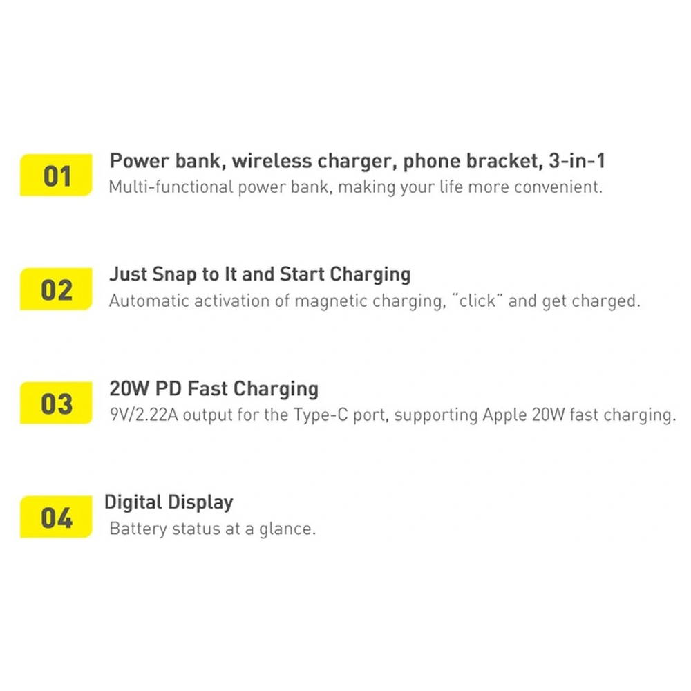 Powerbank Baseus Magnetic Bracket Wireless Charge MagSafe 10000mAh 20W Overseas Edition niebieski + kabel USB-C Xiaobai 60W 0,5m