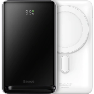 Powerbank Baseus Magnetic Držák bezdrátového nabíjení MagSafe 10000mAh 20W Zahraniční edice bílá + kabel USB-C Xiaobai 60W 0,5m - Powerbanky - Baseus