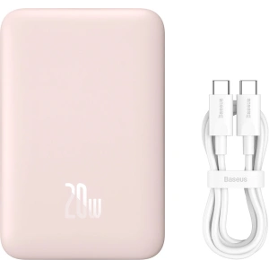 Powerbank Baseus Magnetic Mini 10000mAh 20W różowy + kabel USB-C/USB-C 60W 0,5m biały