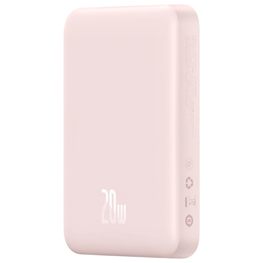 Powerbank Baseus Magnetic Mini 10000mAh 20W różowy + kabel USB-C/USB-C 60W 0,5m biały