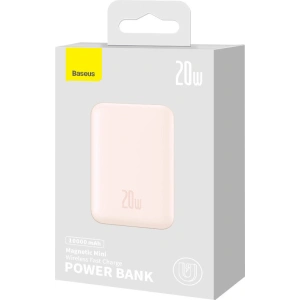 Powerbank Baseus Magnetic Mini 10000mAh 20W różowy + kabel USB-C/USB-C 60W 0,5m biały