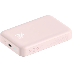 Powerbank Baseus Magnetic Mini 10000mAh 20W różowy + kabel USB-C/USB-C 60W 0,5m biały