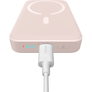 Powerbank Baseus Magnetic Mini 10000mAh 20W różowy + kabel USB-C/USB-C 60W 0,5m biały