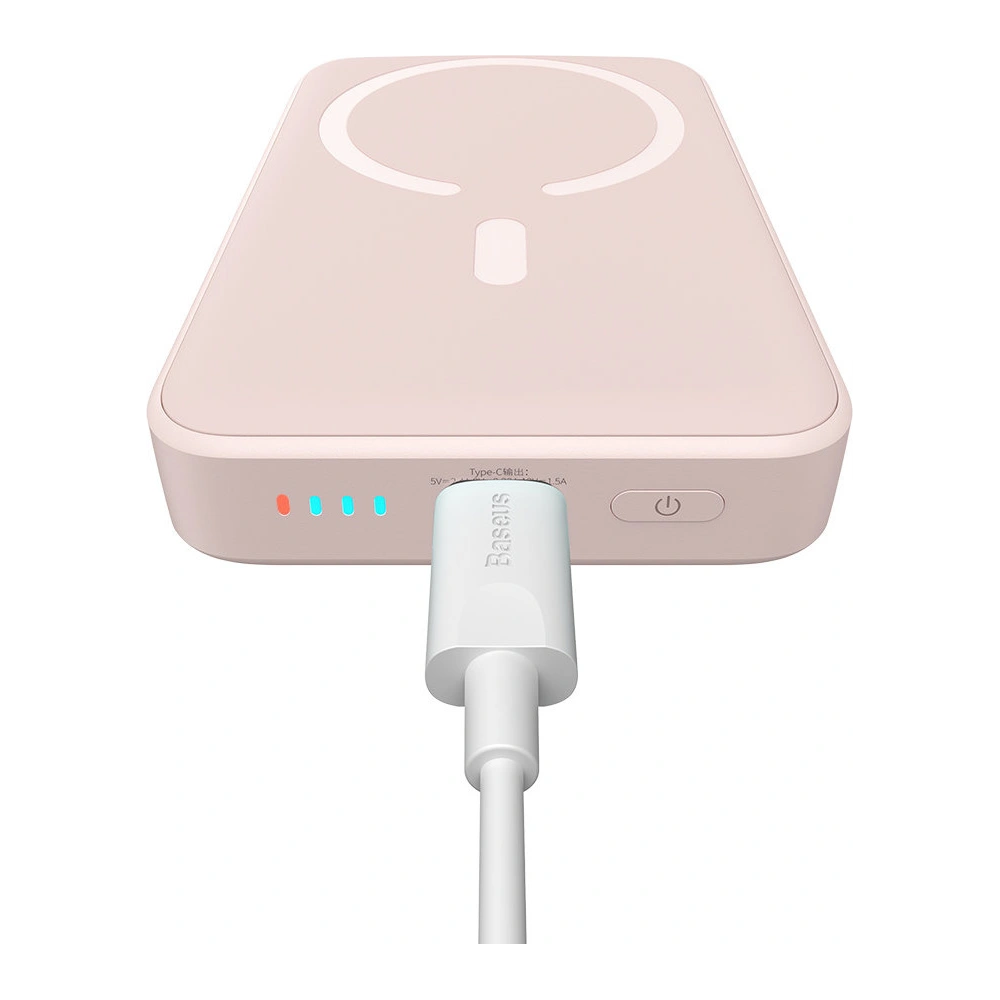 Powerbank Baseus Magnetic Mini 10000mAh 20W różowy + kabel USB-C/USB-C 60W 0,5m biały