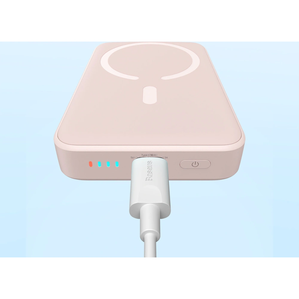Powerbank Baseus Magnetic Mini 10000mAh 20W różowy + kabel USB-C/USB-C 60W 0,5m biały