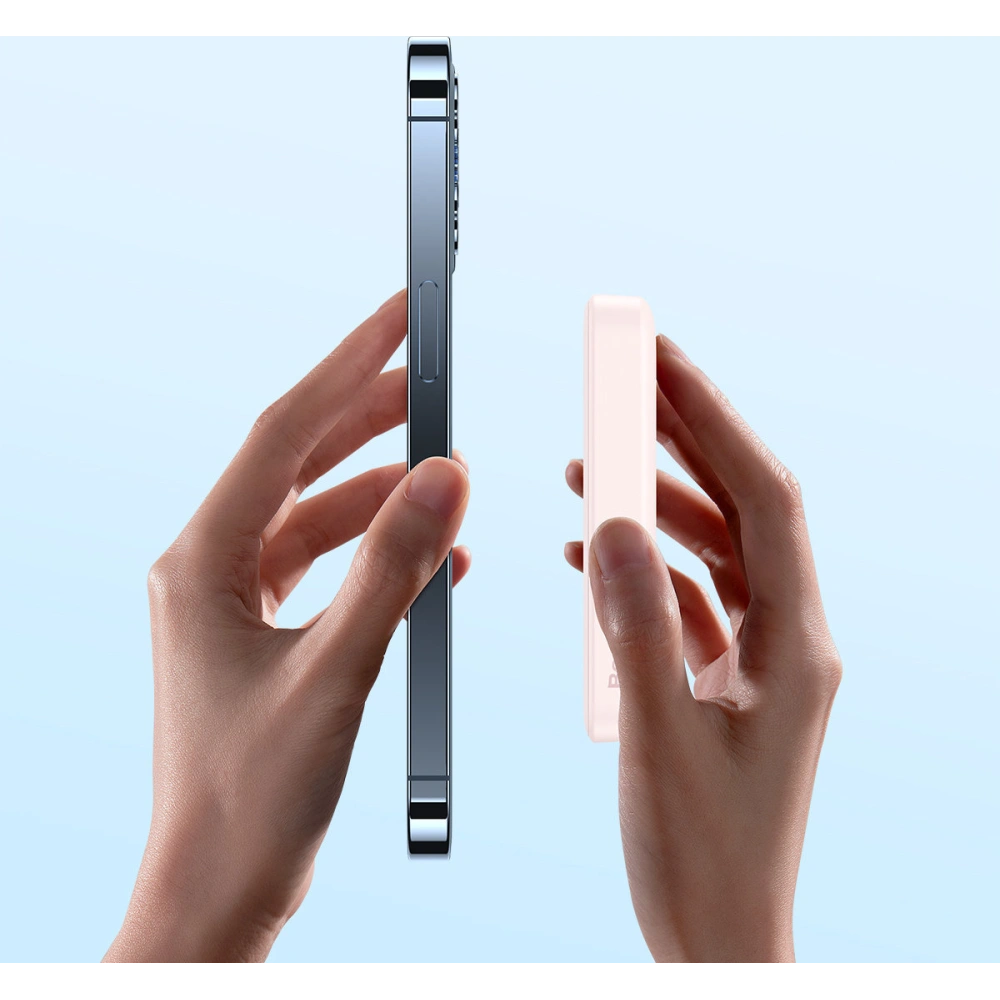 Powerbank Baseus Magnetic Mini 10000mAh 20W różowy + kabel USB-C/USB-C 60W 0,5m biały