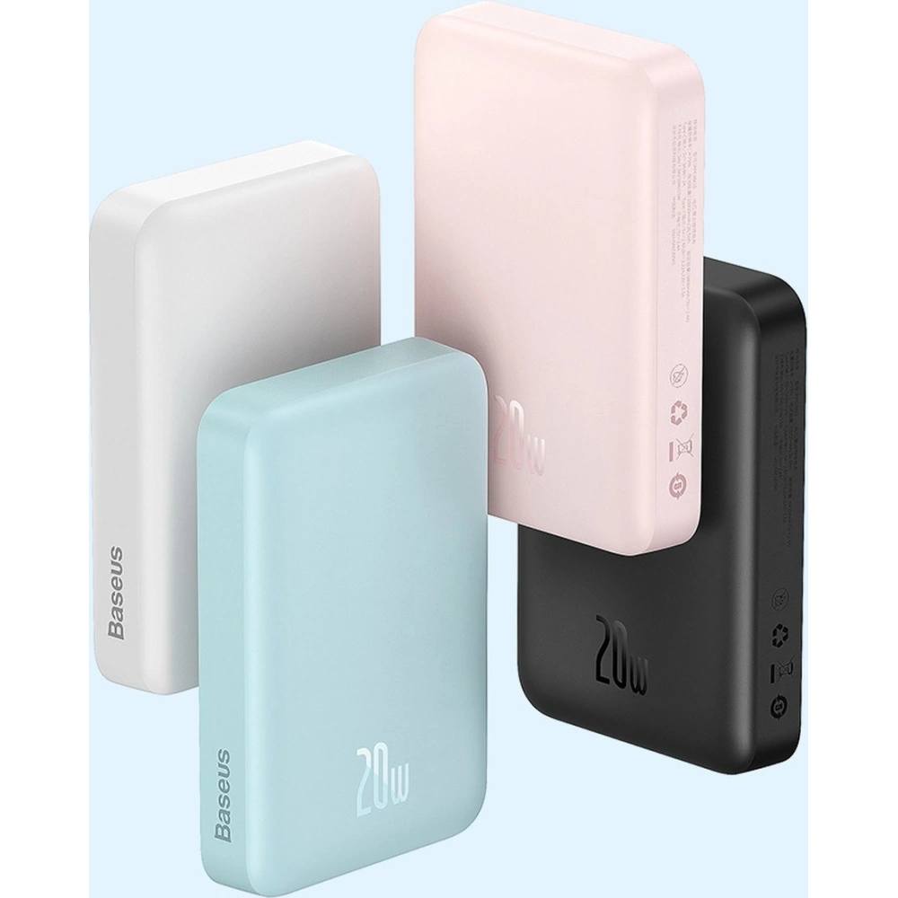 Powerbank Baseus Magnetic Mini 10000mAh 20W różowy + kabel USB-C/USB-C 60W 0,5m biały