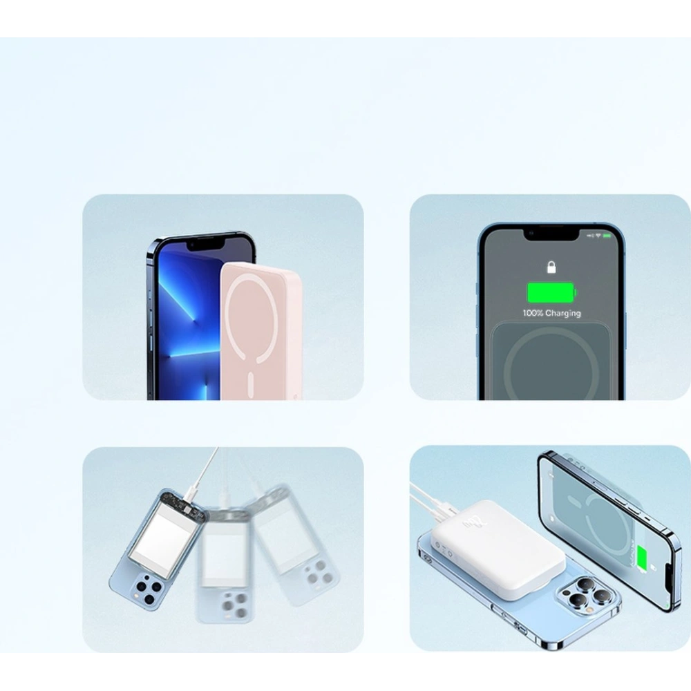 Powerbank Baseus Magnetic Mini 10000mAh 20W różowy + kabel USB-C/USB-C 60W 0,5m biały