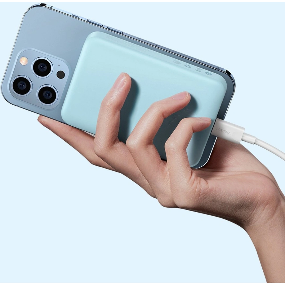 Powerbank Baseus Magnetic Mini 10000mAh 20W różowy + kabel USB-C/USB-C 60W 0,5m biały