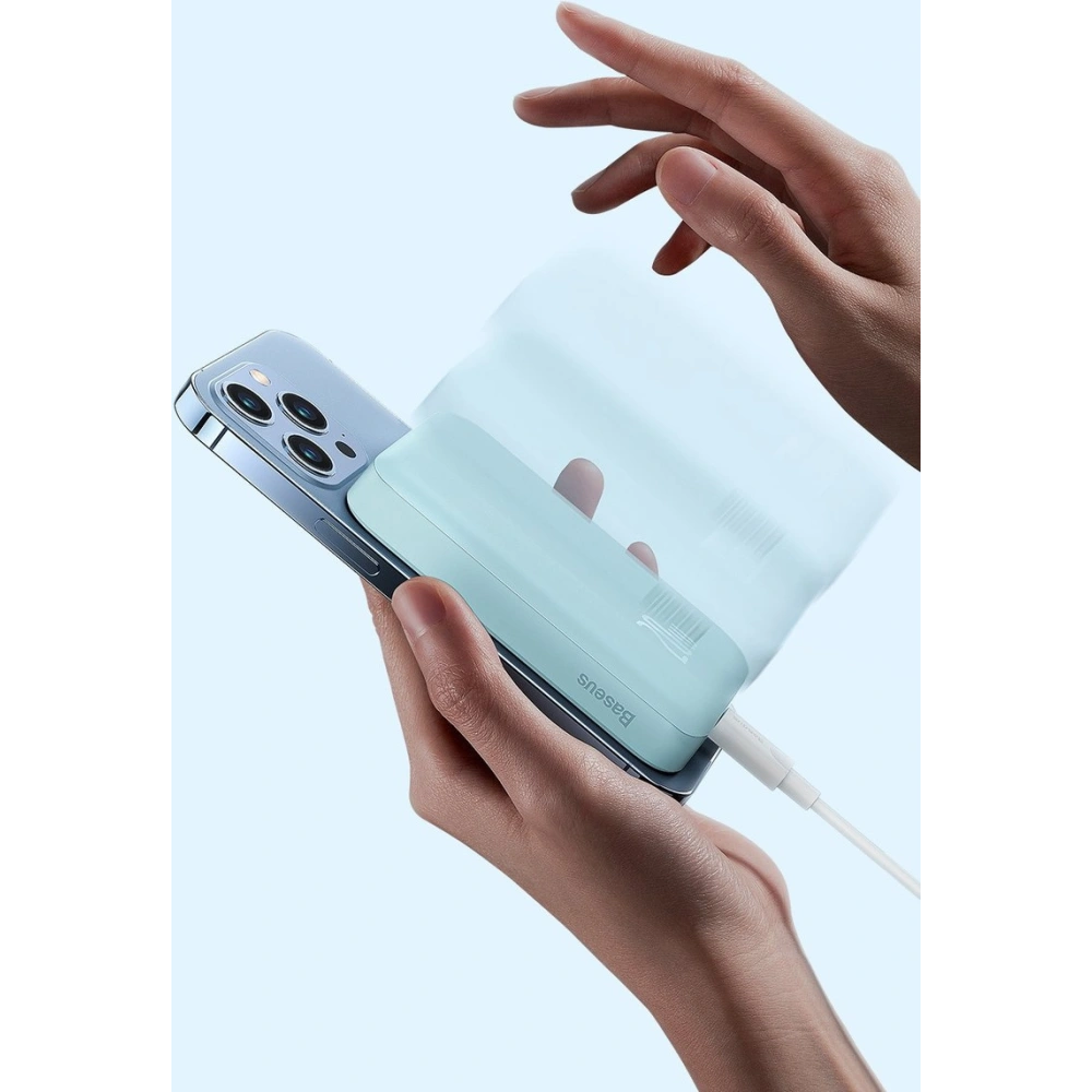 Powerbank Baseus Magnetic Mini 10000mAh 20W różowy + kabel USB-C/USB-C 60W 0,5m biały