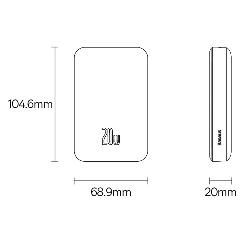 Powerbank Baseus Magnetic Mini 10000mAh 20W różowy + kabel USB-C/USB-C 60W 0,5m biały