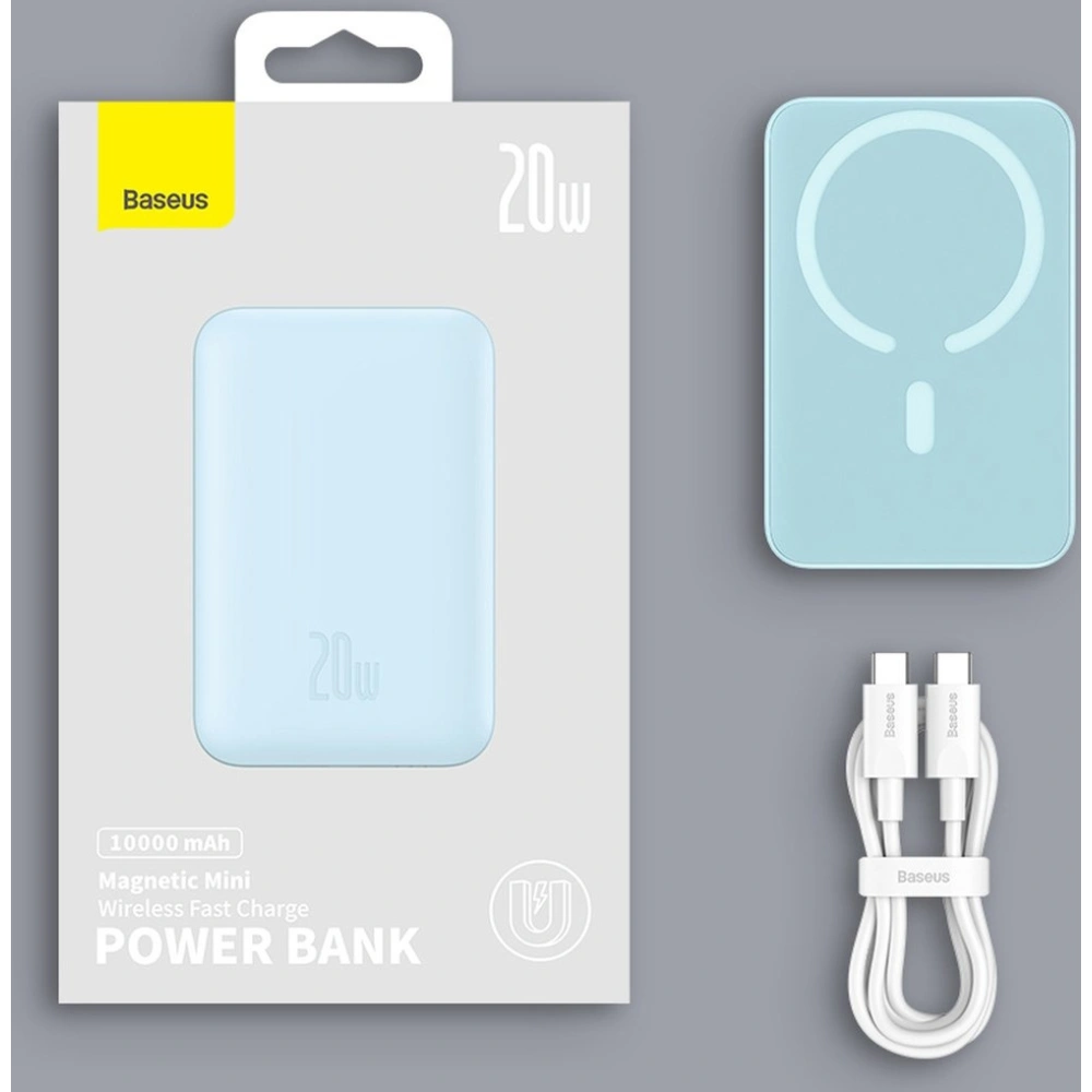 Powerbank Baseus Magnetic Mini 10000mAh 20W różowy + kabel USB-C/USB-C 60W 0,5m biały