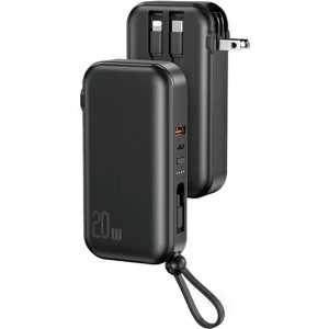 USAMS PB63 Powerbank 3in1 10000mAh 20W QC US+EU Plug + USB-C/Lightning/microUSB Cable black 10KCD17201