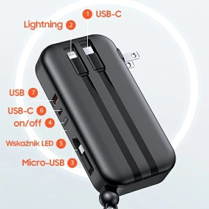 USAMS PB63 Powerbank 3in1 10000mAh 20W QC US+EU Plug + USB-C/Lightning/microUSB Cable black 10KCD17201