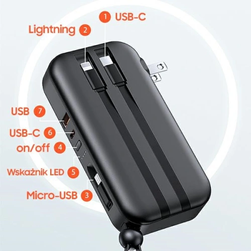Kup Powerbank USAMS PB63 3v1 10000mAh 20W QC US+EU zástrčka + kabel USB-C/Lightning/MicroUSB černý/black 10KCD17201 - USA789 - {ean13} - Sklep Home Screen