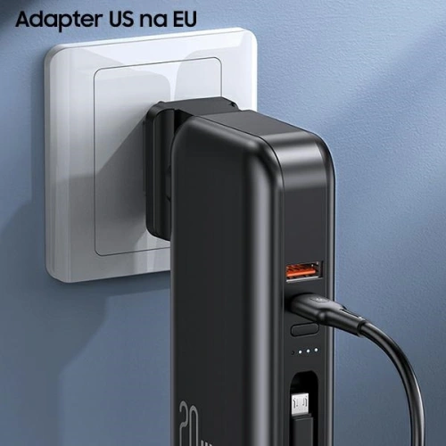 Kup Powerbank USAMS PB63 3in1 10000mAh 20W QC US+EU Plug + cablu USB-C/Lightning/MicroUSB negru/black 10KCD17201 - USA789 - {ean13} - Sklep Home Screen