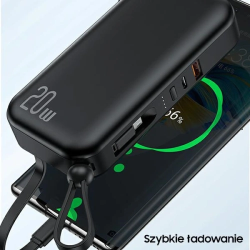 Kup Powerbank USAMS PB63 3in1 10000mAh 20W QC US+EU Stecker + USB-C/Lightning/MicroUSB Kabel schwarz/black 10KCD17201 - USA789 - {ean13} - Sklep Home Screen