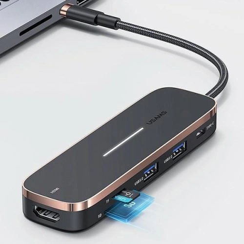 Kup Hub USAMS 2xUSB/USB-C/HDMI/Micro SD+SD negru/SJ575HUB01 - USA790 - {ean13} - Sklep Home Screen