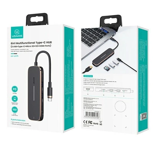 Buy USAMS Hub 2xUSB/USB-C/HDMI/Micro SD+SD black SJ575HUB01 - USA790 - {ean13} - Home Screen Store Europe