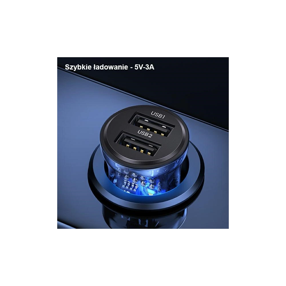 Ładowarka samochodowa USAMS C31 3A 2xUSB-A Fast Charge niebieski/blue CC162CC02