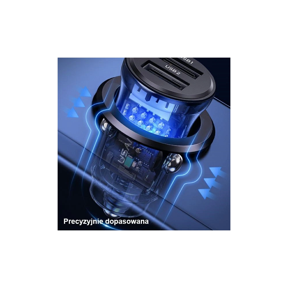 Ładowarka samochodowa USAMS C31 3A 2xUSB-A Fast Charge niebieski/blue CC162CC02