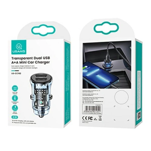 Kup Încărcător auto USAMS C31 3A 2xUSB-A Încărcare rapidă albastru/blue CC162CC02 - USA796 - {ean13} - Sklep Home Screen