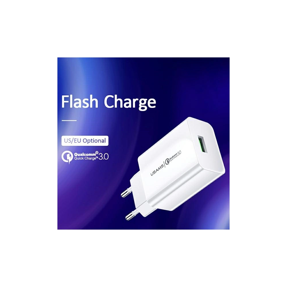 Ładowarka sieciowa USAMS T22 1xUSB 18W 3A QC3.0 + kabel USB-C 1m biały/white T48OCLN01