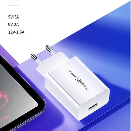 Kup USAMS T22 Netzladegerät 1xUSB 18W 3A QC3.0 + 1m USB-C Kabel weiß/white T48OCLN01 - USA797 - {ean13} - Sklep Home Screen