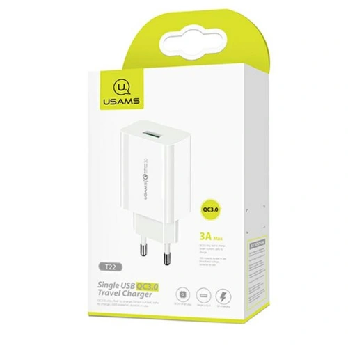 Kup USAMS T22 Netzladegerät 1xUSB 18W 3A QC3.0 + 1m USB-C Kabel weiß/white T48OCLN01 - USA797 - {ean13} - Sklep Home Screen