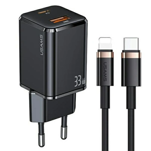 Kup Încărcător de rețea USAMS T43 1xUSB-C/1xUSB 33W PD 3.0 + QC 3.0 + cablu U63 USB-C/Lightning negru/black USKTZ01 - USA800 - {ean13} - Sklep Home Screen