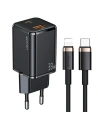 Încărcător de rețea USAMS T43 1xUSB-C/1xUSB 33W PD 3.0 + QC 3.0 + cablu U63 USB-C/Lightning negru/black USKTZ01