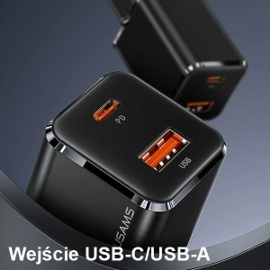 Ładowarka sieciowa USAMS T43 1xUSB-C/1xUSB 33W PD 3.0 + QC 3.0  + kabel U63 USB-C/Lightning czarny/black USKTZ01