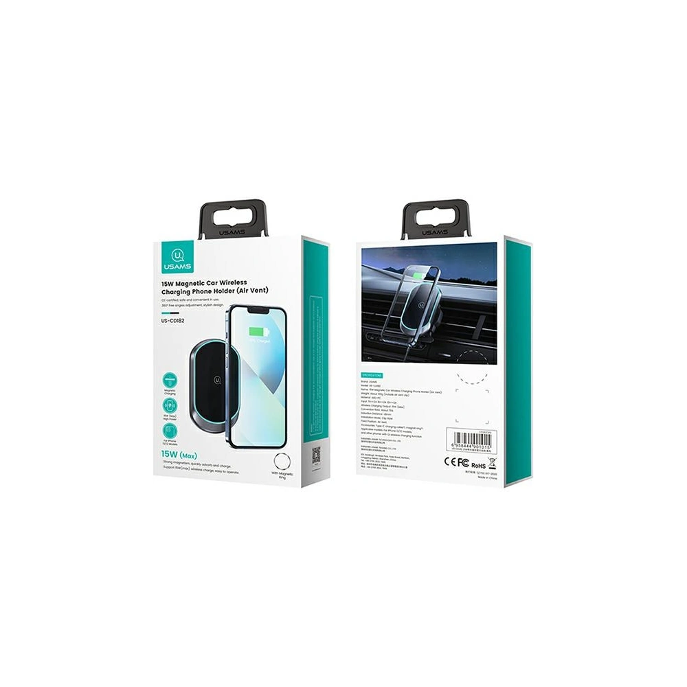 Magnetyczny uchwyt USAMS Wireless Charging 15W Air Vent czarny/black CD182ZJ01
