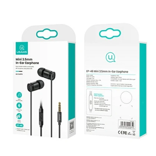 Buy USAMS EP-46 Earphones jack 3,5 mm black 1,2m HSEP4601 - USA807 - {ean13} - Home Screen Store Europe