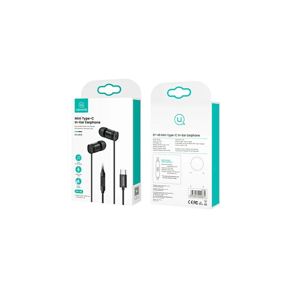 Słuchawki USAMS EP-46 USB-C czarny/black 1,2m HSEP4603