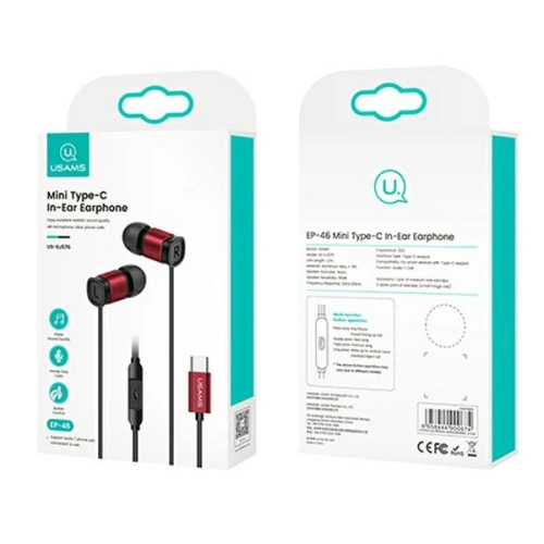 Kup USAMS EP-46 USB-C Kopfhörer rot/red 1,2m HSEP4604 - USA810 - {ean13} - Sklep Home Screen