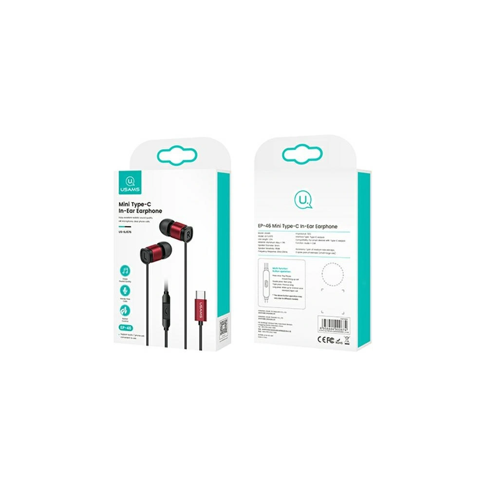 Słuchawki USAMS EP-46 USB-C czerwony/red 1,2m HSEP4604
