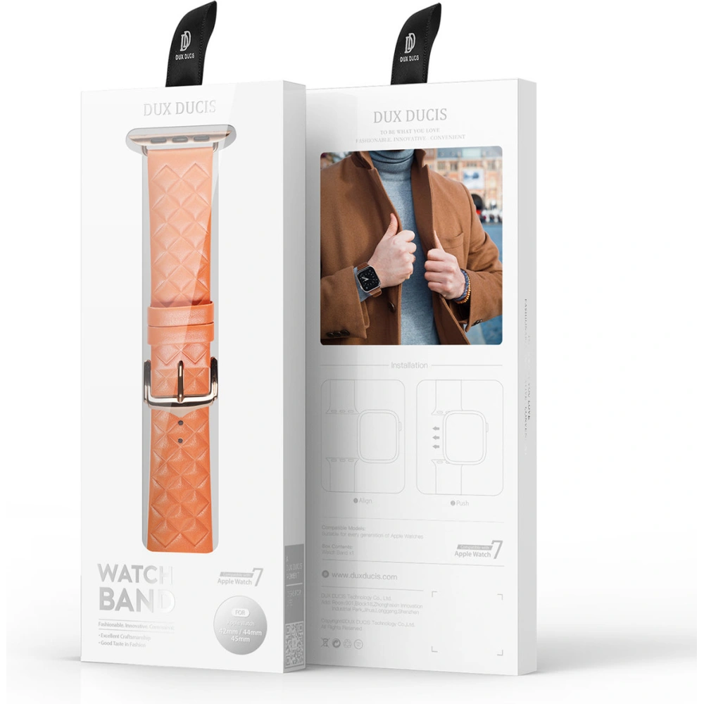 Pasek Dux Ducis Leather Strap Apple Watch 4/5/6/7/SE/8/9/Ultra 44/45/49mm pomarańczowy (Enland Version)