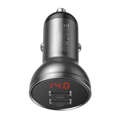 Kup Încărcător auto Baseus Digital Display Dual USB 4.8A Încărcător auto 24W Gri - BSU089GRY - {ean13} - Sklep Home Screen