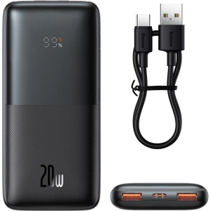 Powerbank Baseus Bipow Pro 10000mAh 20W + kabel USB-A/USB-C 3A 0.3m czarny