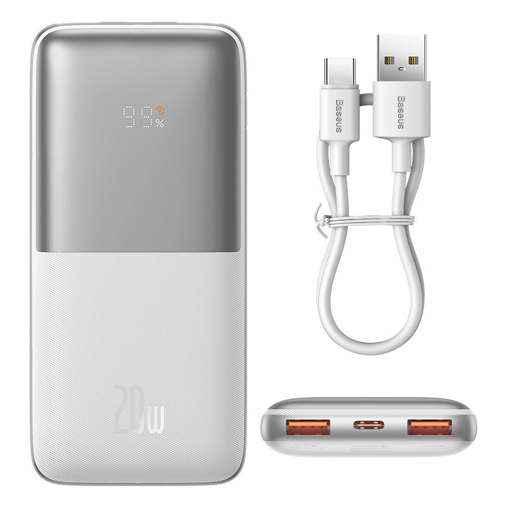 Powerbank Baseus Bipow Pro 10000mAh 20W + kabel USB-A/USB-C 3A 0.3m biały